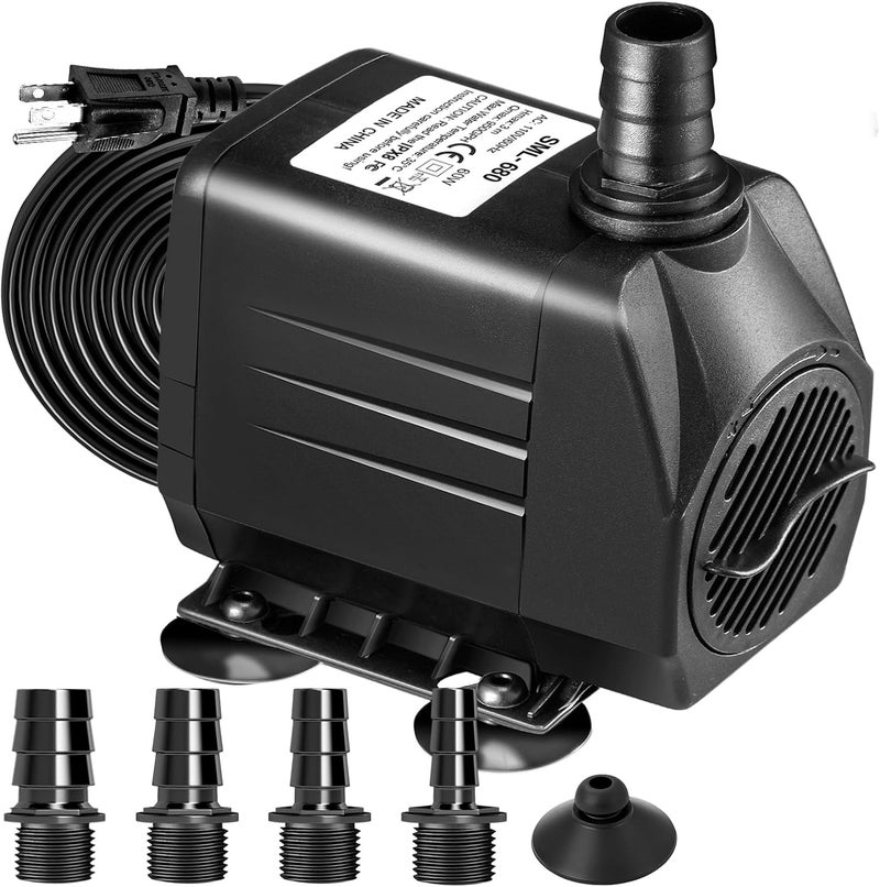 GROWNEER 950GPH Submersible Pump 50W Ultra Quiet Fountain Water Pump 3600L/H, with 9.8ft High Lift, 4 Nozzles for Aquarium, Fish Tank, Pond, Hydroponics, Statuary, Garden, Black (950GPH) - Image 1